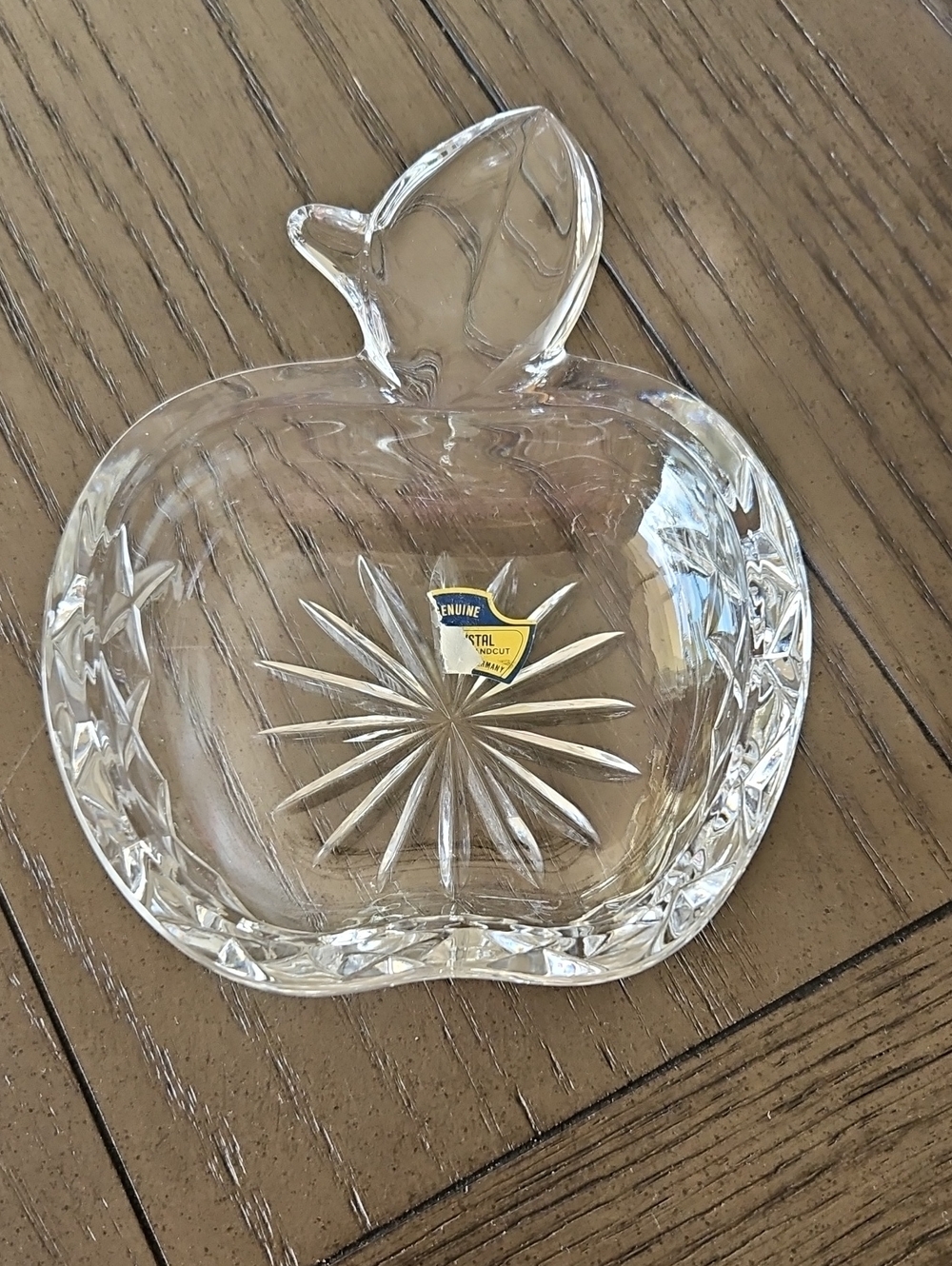 Vintage Lead Crystal Apple Shaped Trinket Dish Candy Bowl